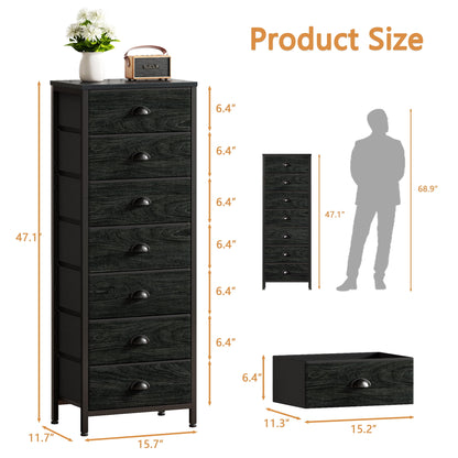 Satifur 7-Drawer Tall Dresser Bedside Fabric Nightstand Closet Organizer Unit with Storage,Black Oak