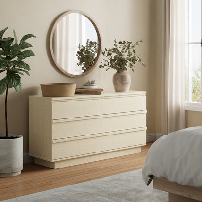 Tydimor 6 Drawer Dresser, 47" Wide Chest of Drawers with Beveled Handles, Wood Grain Storage Cabinet & TV Stand, Light Oak