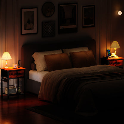 Satifur Nightstand with Charging Station for Bedroom,Side End Table with Outlets & USB Ports,Rustic Brown