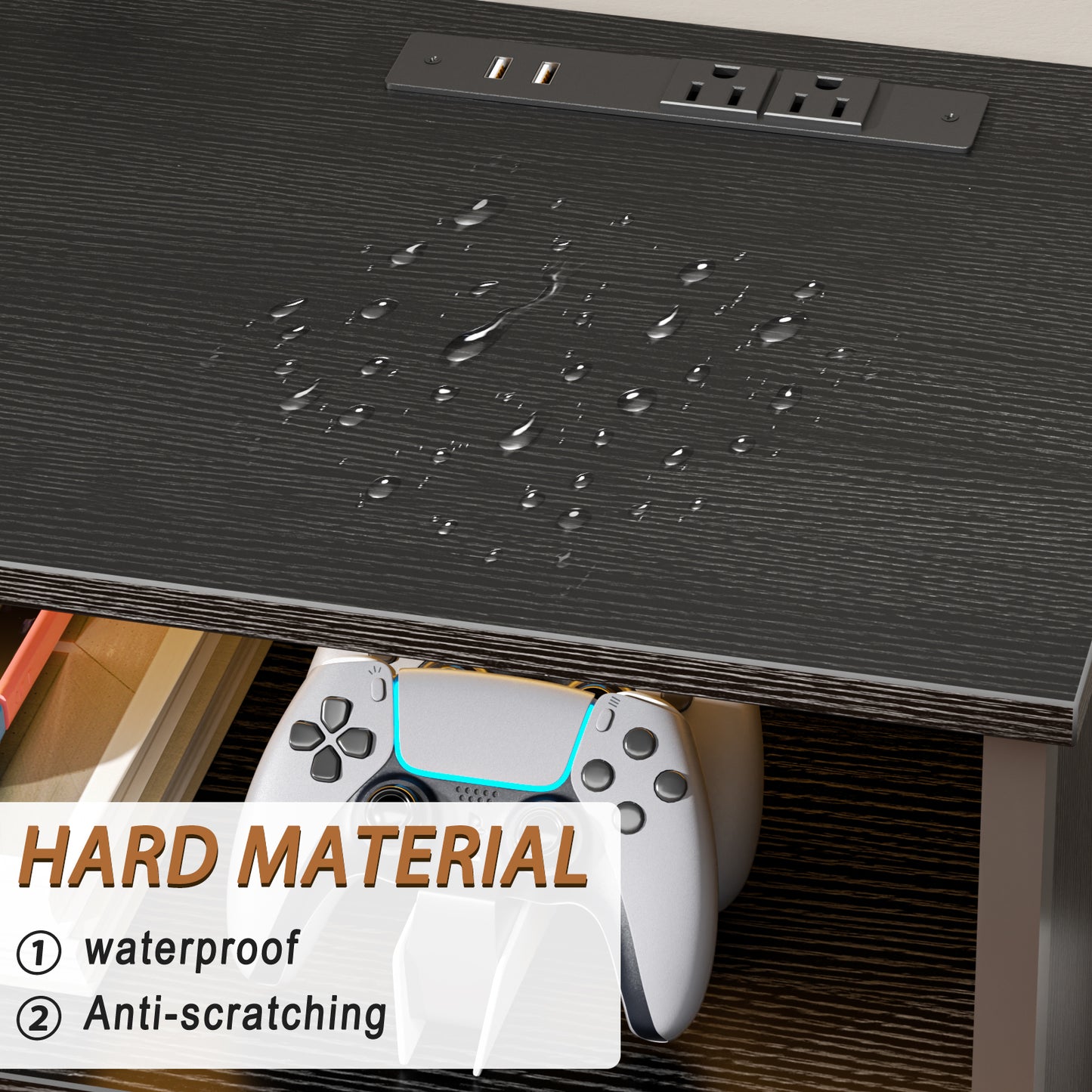 Tydimor Modern TV Stand for TVs up to 55", Media Console with 6 Drawers for Living Room, Entertainment Center with LED lights and Power Outlets, Black