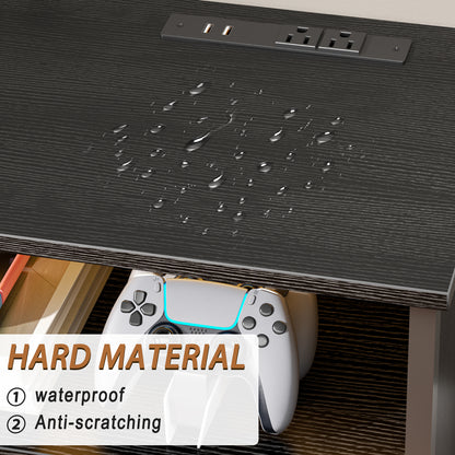 Tydimor Modern TV Stand for TVs up to 55", Media Console with 6 Drawers for Living Room, Entertainment Center with LED lights and Power Outlets, Black