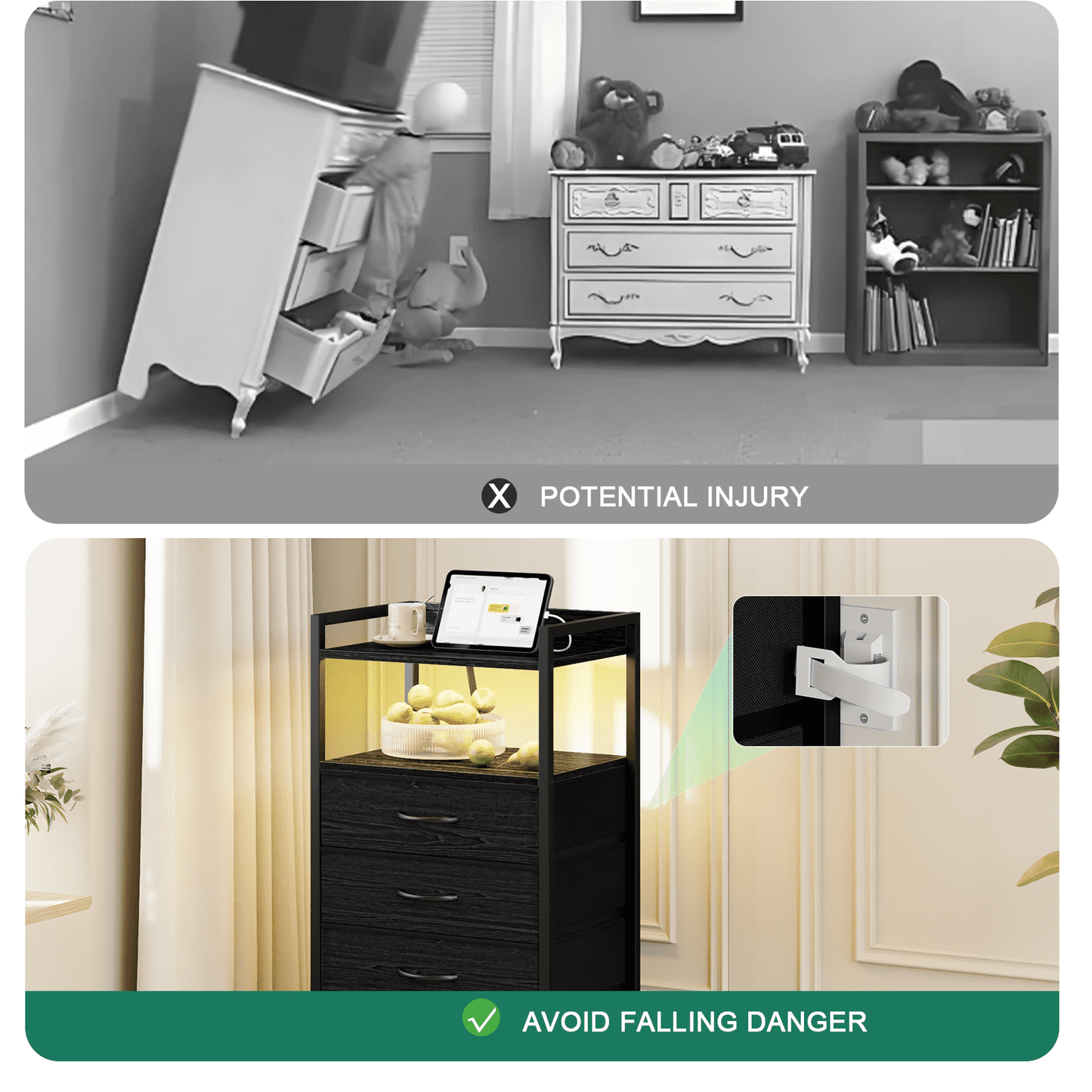 TYDIMOR Tall Dresser for Bedroom, 5 Drawer with Charging Station, Black, Ideal for Adults