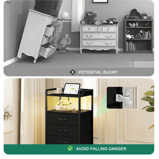 TYDIMOR Tall Dresser for Bedroom, 5 Drawer with Charging Station, Black, Ideal for Adults