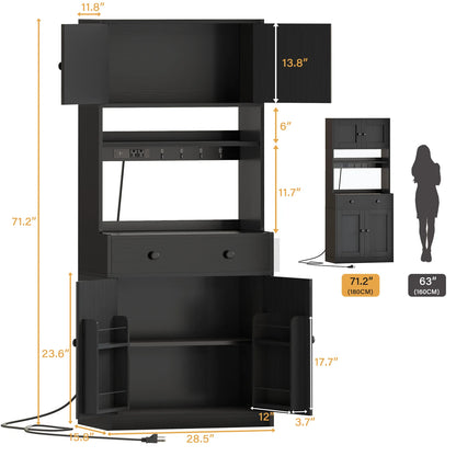 TYDIMOR Kitchen Pantry Storage Cabinet with Doors & Shelves, Wood Buffet Cabinet with Microwave Stand, Tall Hutch Cabinet for Dining Room, Black