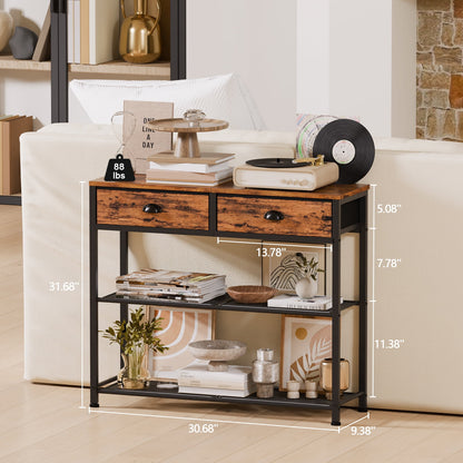 Satifur 30 inch Extra Long Entryway Table with Upgraded Fabric Drawers Console Table Metal Frame with Shelves for Living Room, Hallway