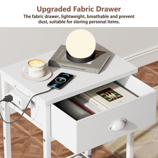 Satifur Nightstand with Charging Station for Bedroom,Side End Table with Outlets & USB Ports,White