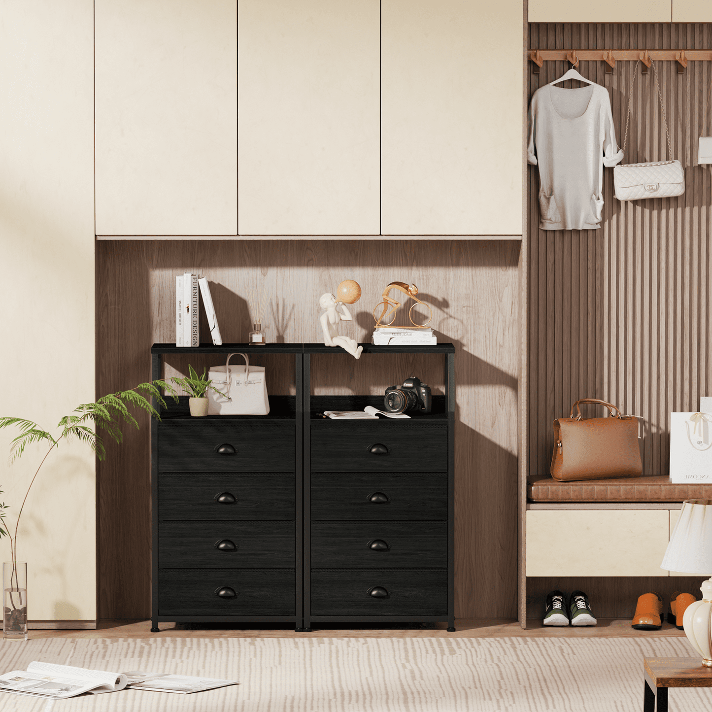 TYDIMOR Tall Nightstand,4 Drawer Black Dresser for Bedroom Storage,Side Table for All Ages