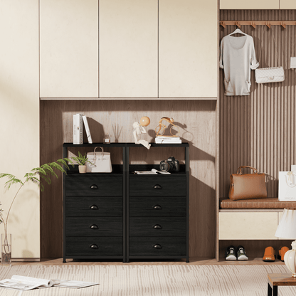 TYDIMOR Tall Nightstand,4 Drawer Black Dresser for Bedroom Storage,Side Table for All Ages
