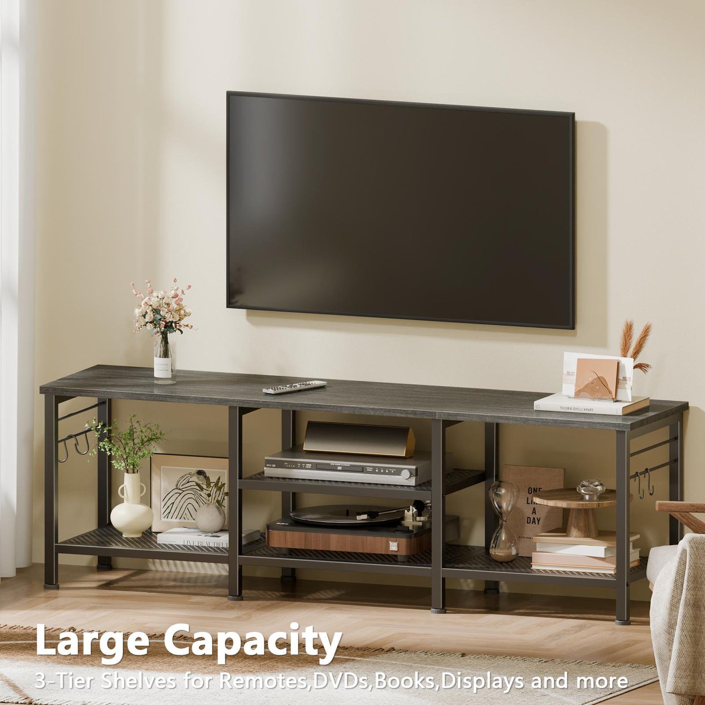 Tydimor Modern TV Stand for TVs up to 65" TVs, Media Console Table for Living Room, Entertainment Center with Storage, Light Black Oak