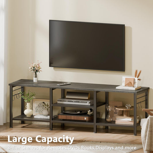 Tydimor Modern TV Stand for TVs up to 65" TVs, Media Console Table for Living Room, Entertainment Center with Storage, Light Black Oak