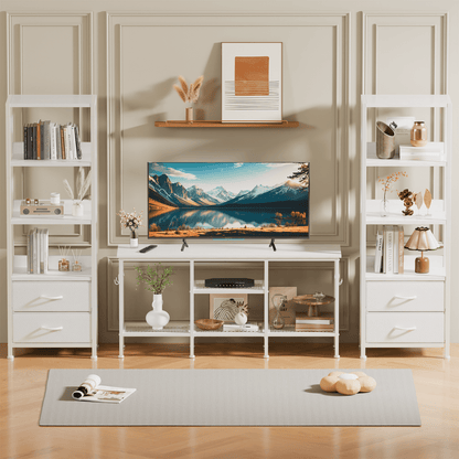 Satifur 4-Tier Bookshelf and Bookcase with 2 Removable Drawers, Narrow Display Shelf for Living Room, White