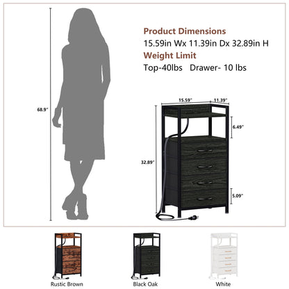 TYDIMOR 4 Drawers Vertical Dresser Bedroom Living Room Fabric Storage Tower Organizer, Black Oak