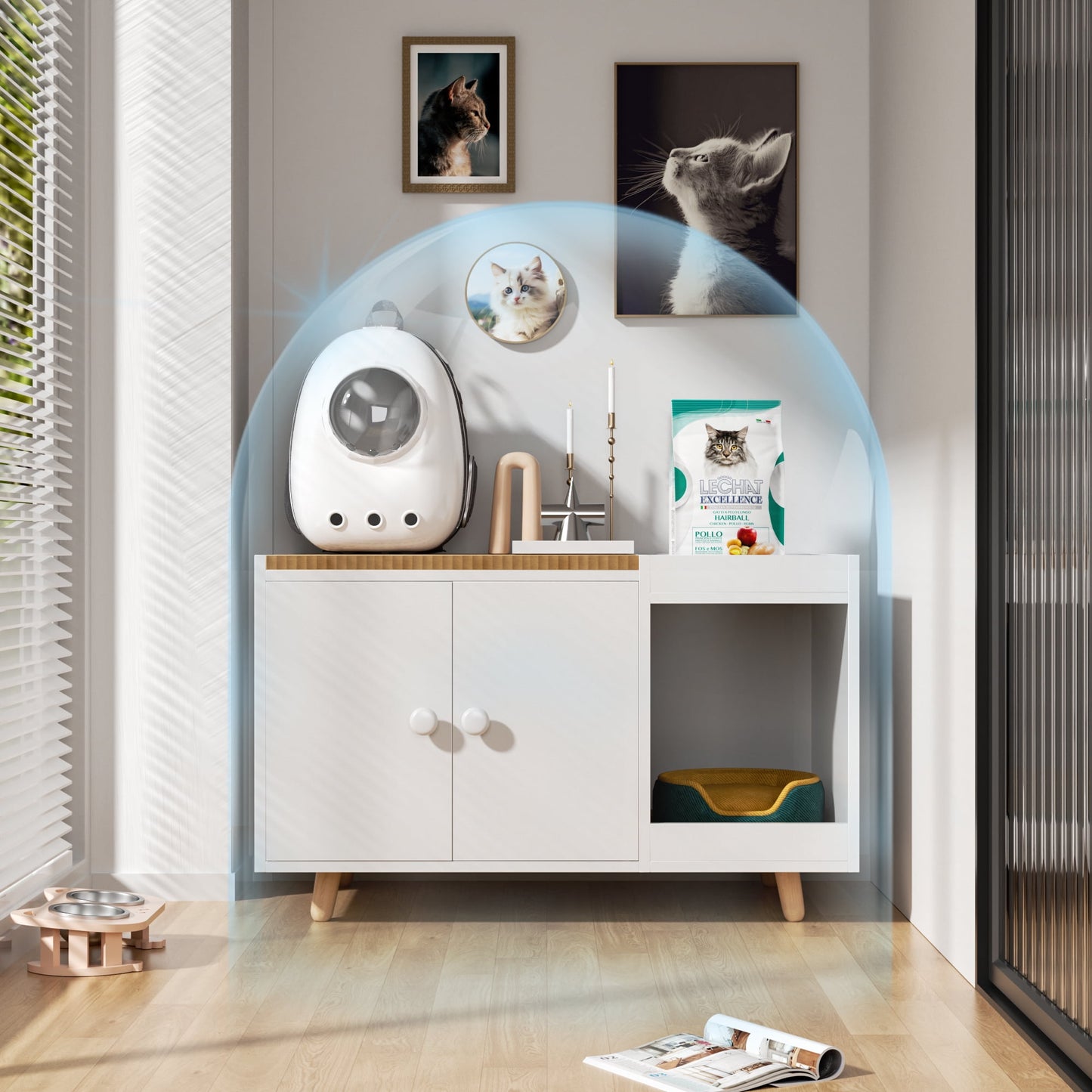 Satifur Cat House,Hidden Litter Box Cabinet Furniture, Dog Crate, White
