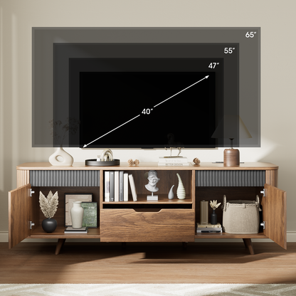 Tydimor TV Cabinet Stands for TVs up to 65", Entertainment Center with Storage Shelf & Outlet, Media Console Table with Drawers for Living Room