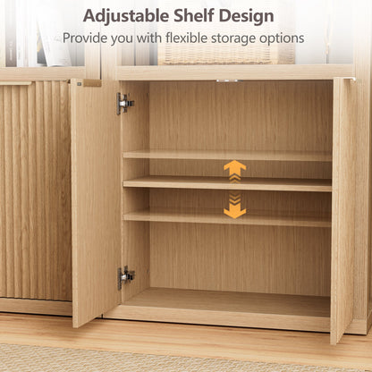 Satifur Bookshelf and Bookcase with Door, Floor Standing 5-Tier Shelf Display Storage Shelves, Tall Bookcases for Home Office, Living Room