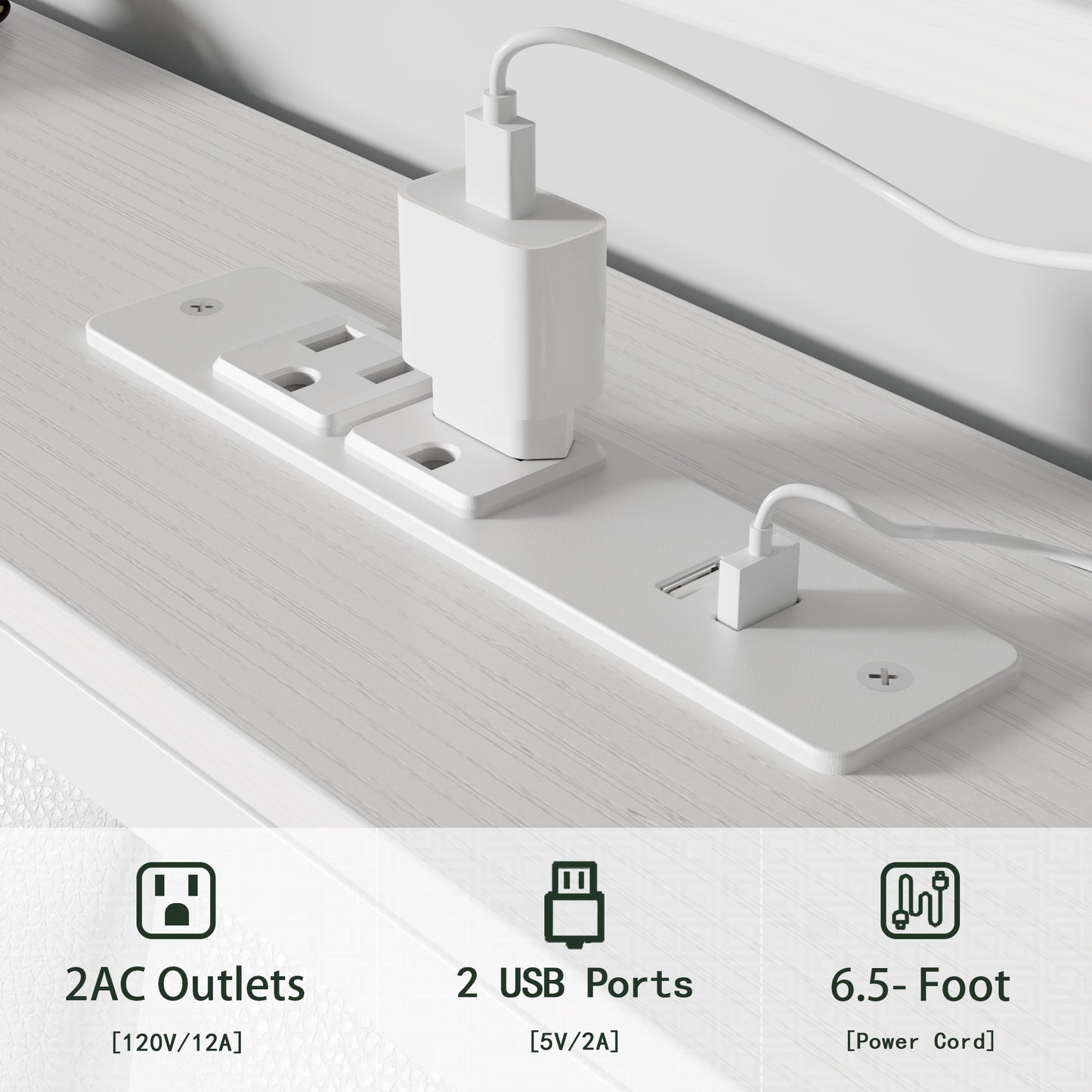 Tydimor Full Bed Frames with LED Lights, Platform Bed with Metal Slats, Headboard with 2-Tier Storage Shelves & Charging Station, No Box Spring Needed, White
