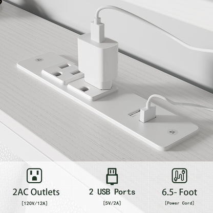 Tydimor Full Bed Frames with LED Lights, Platform Bed with Metal Slats, Headboard with 2-Tier Storage Shelves & Charging Station, No Box Spring Needed, White
