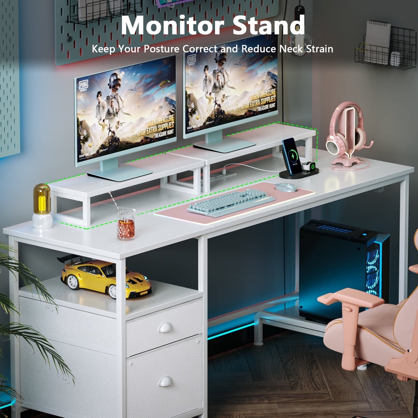 Hexmn Sturdy Laptop Table with Adjustable Shelves & File Cabinet for Home Office