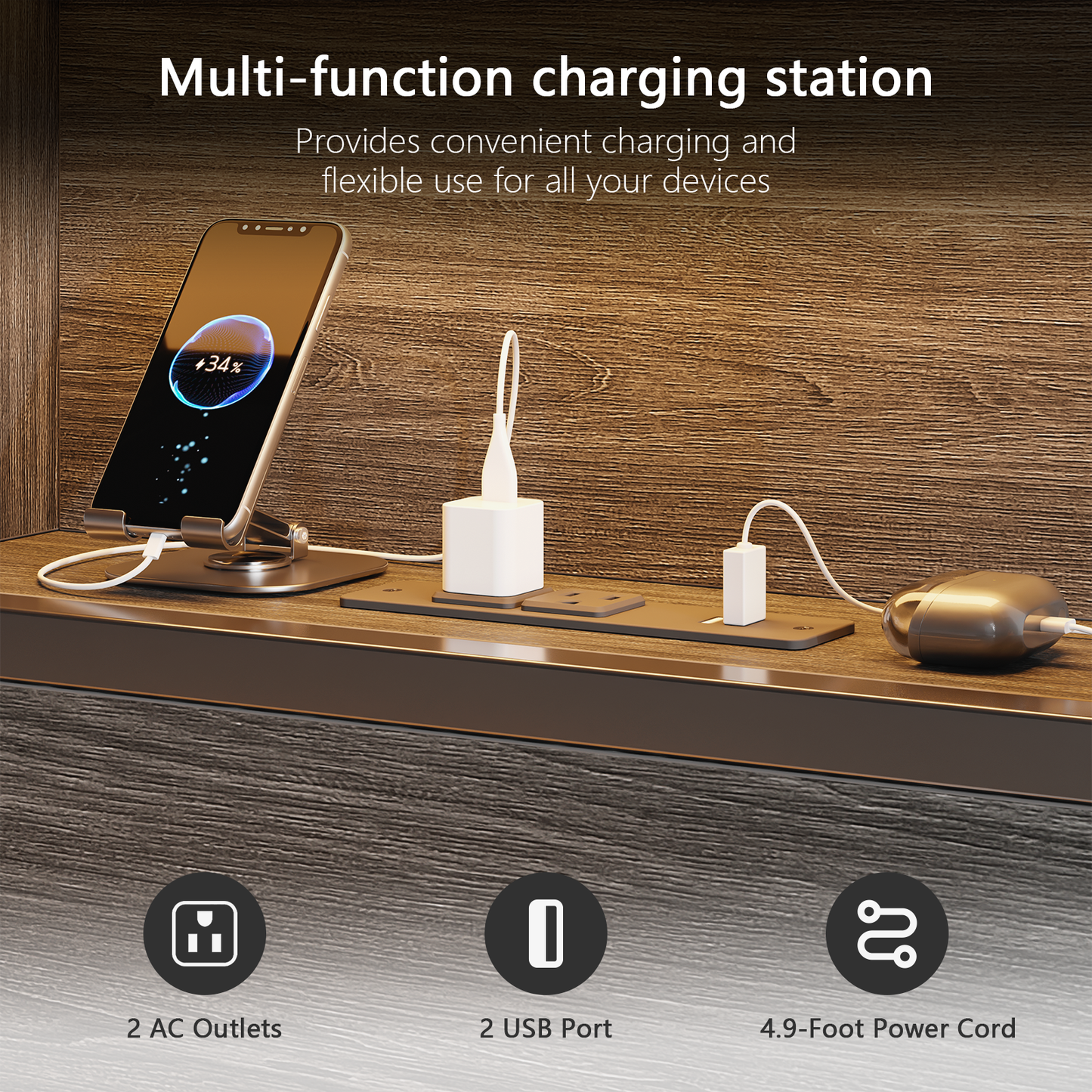 Satifur King Size LED Light Bed Frame with Storage Shelf and USB Ports, King Bed with Drawers and RGB LED Lights