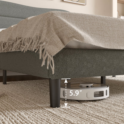 Satifur Queen Bed Frame with Teddy Velvet Soft Curved Headboard, Platform Bed with Wooden Slats Support, Easy Assembly, Noise-Free, Dark Grey