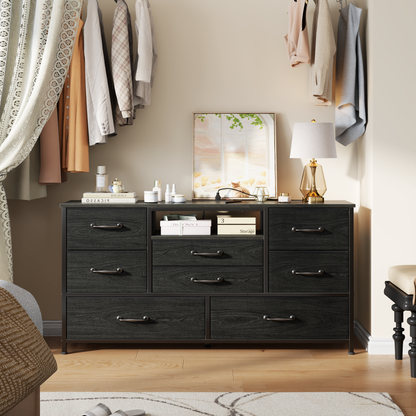 Tydimor TV Stand for TVs up to 55", Media Console for Living Room, Entertainment Center with Cabinet Storage, Black Oak