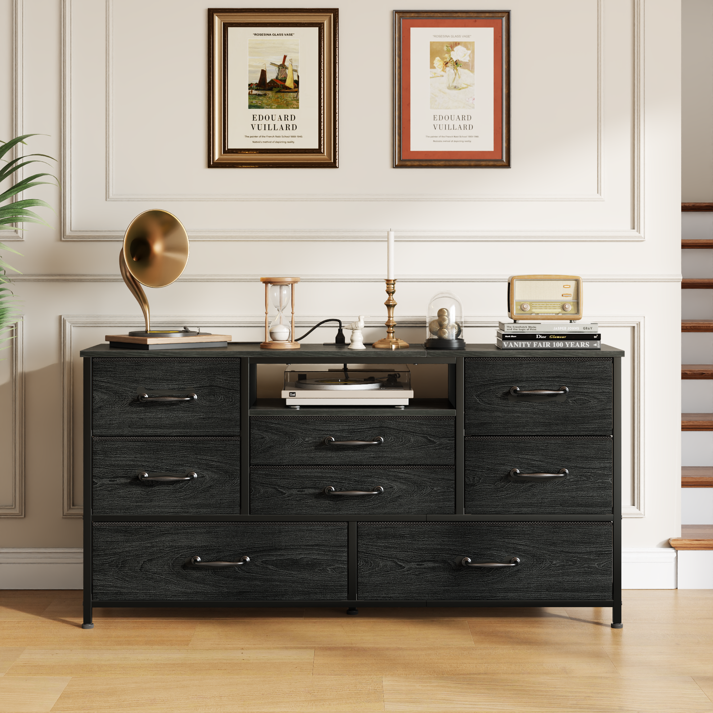 Tydimor TV Stand for TVs up to 55", Media Console for Living Room, Entertainment Center with Cabinet Storage, Black Oak