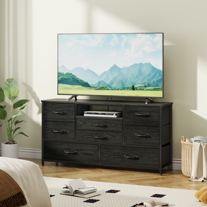 Tydimor TV Stand for TVs up to 55", Media Console for Living Room, Entertainment Center with Cabinet Storage, Black Oak
