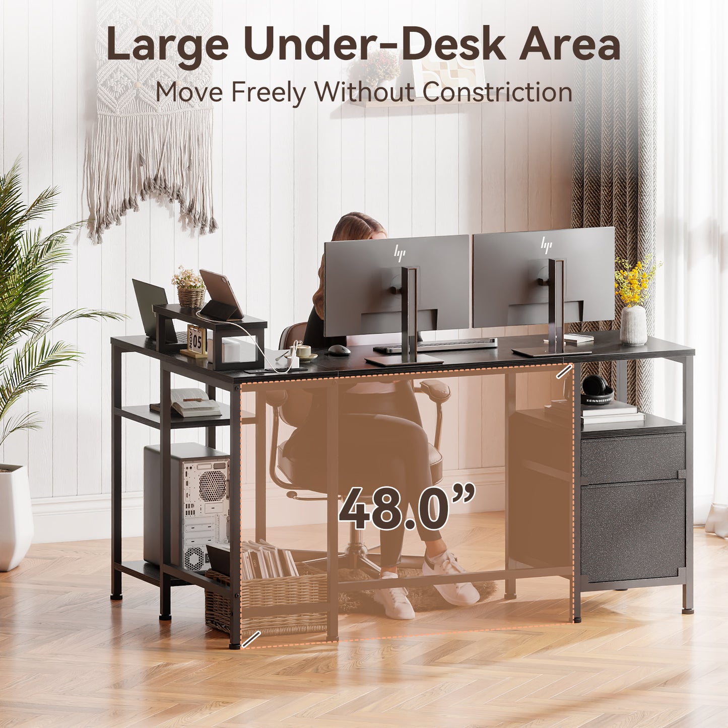 Satifur L Shaped Desk with Power Outlets, 50" Computer Desk with File Drawer, Home Office Desk with Printer Stand & Storage Shelves, Corner Desk, Black