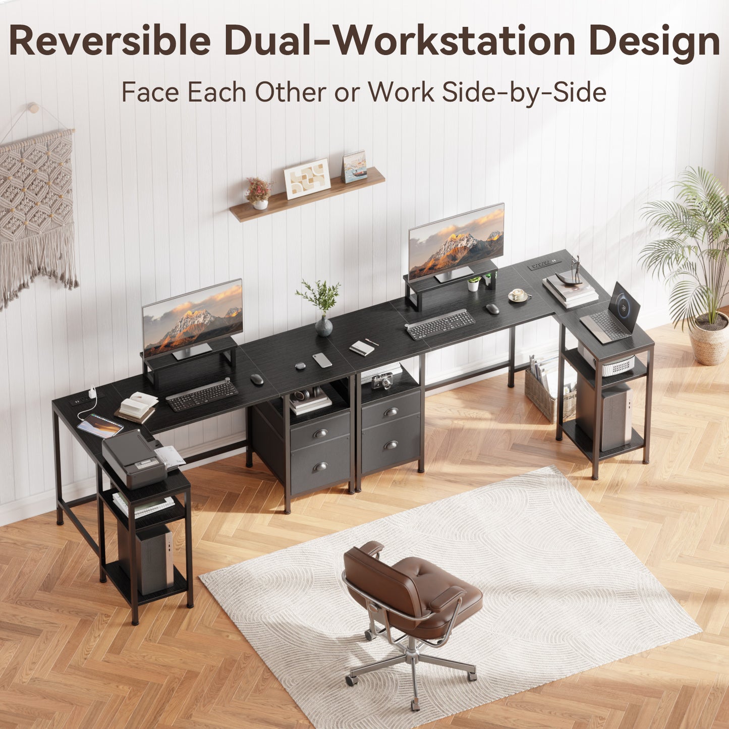 Satifur L Shaped Desk with Power Outlets, 50" Computer Desk with File Drawer, Home Office Desk with Printer Stand & Storage Shelves, Corner Desk, Black
