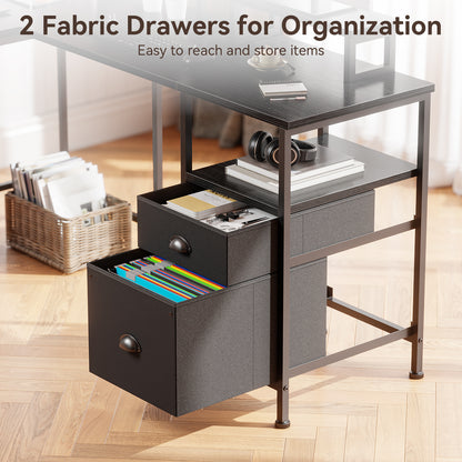 Satifur L Shaped Desk with Power Outlets, 50" Computer Desk with File Drawer, Home Office Desk with Printer Stand & Storage Shelves, Corner Desk, Black