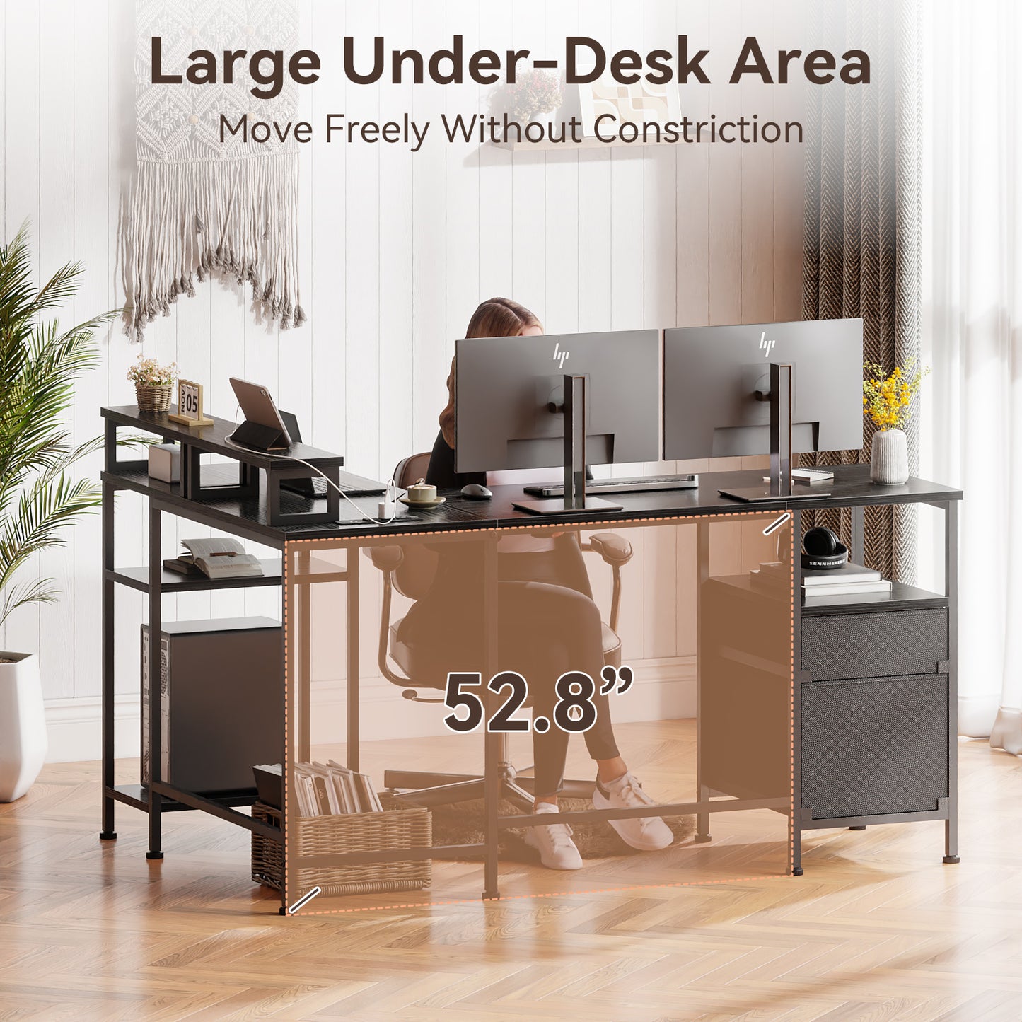 Satifur 59" L-Shaped Desk, Corner Computer Desk with Power Outlet,Reversible Gaming Desk for Home Office,Black