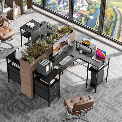 Satifur Computer Desk 65" L-Shaped, Corner Desk with Power Outlet, Reversible Gaming Desk, Black