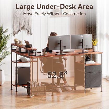 Satifur 59" L-Shaped Desk, Corner Computer Desk with Power Outlet,Reversible Gaming Desk for Home Office,Rustic Brown