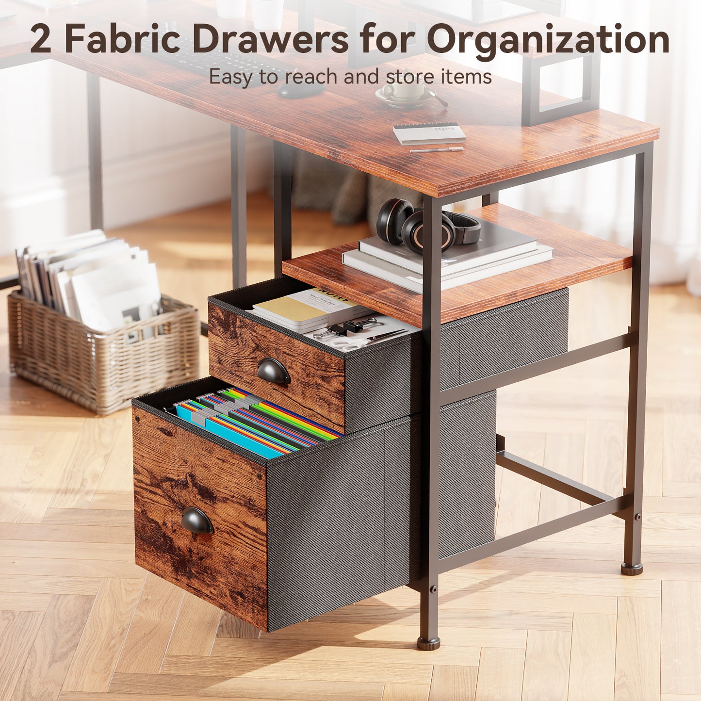 Satifur 59" L-Shaped Desk, Corner Computer Desk with Power Outlet,Reversible Gaming Desk for Home Office,Rustic Brown