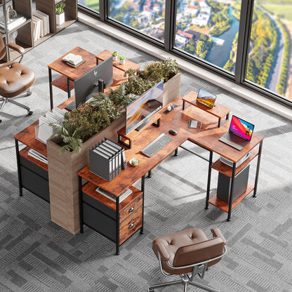 Satifur 59" L-Shaped Desk, Corner Computer Desk with Power Outlet,Reversible Gaming Desk for Home Office,Rustic Brown