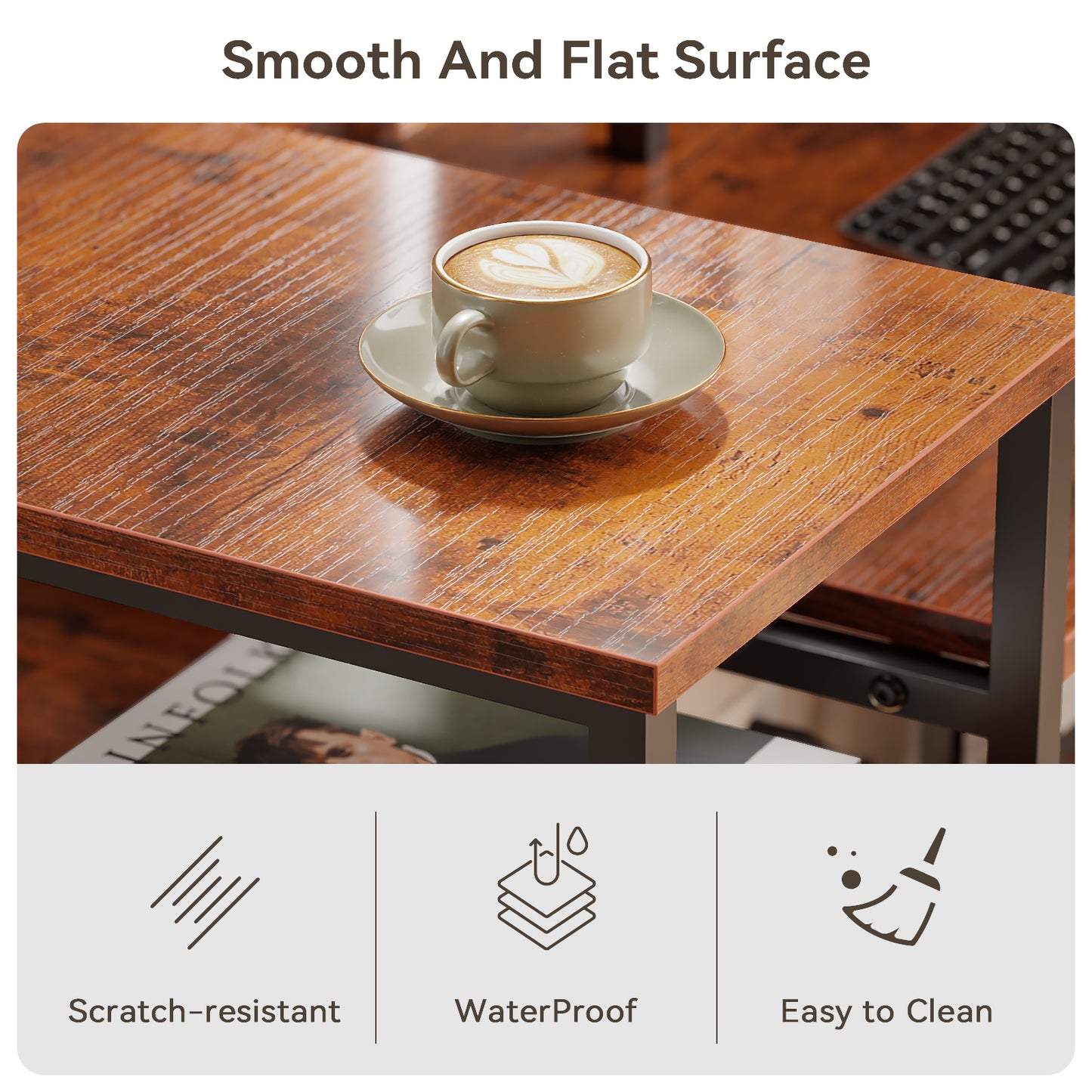 Satifur Computer Desk with Power Outlet & LED Light, Home Office Writting Desk for 2 Person 93" with Drawers & Monitor Stands, Rustic