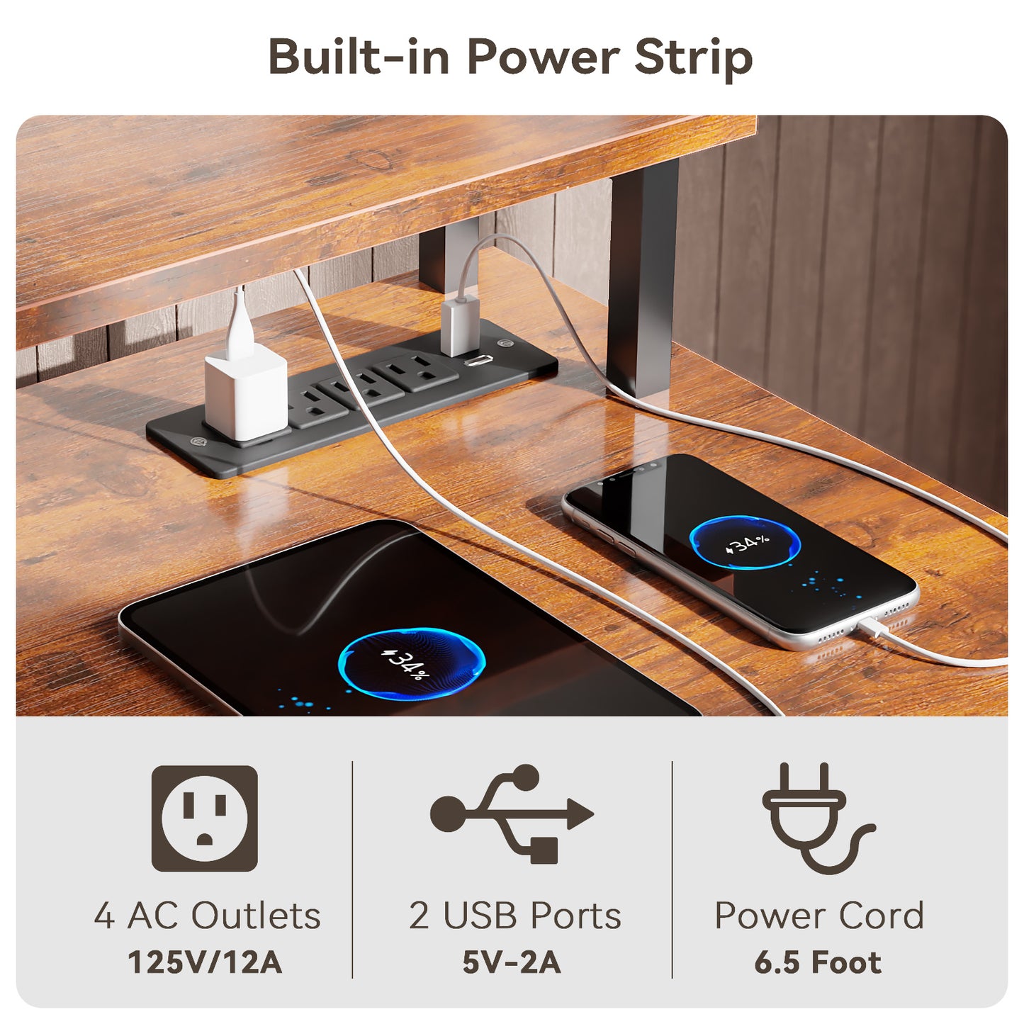 Satifur Computer Desk with Power Outlet & LED Light, Home Office Writting Desk for 2 Person 93" with Drawers & Monitor Stands, Rustic