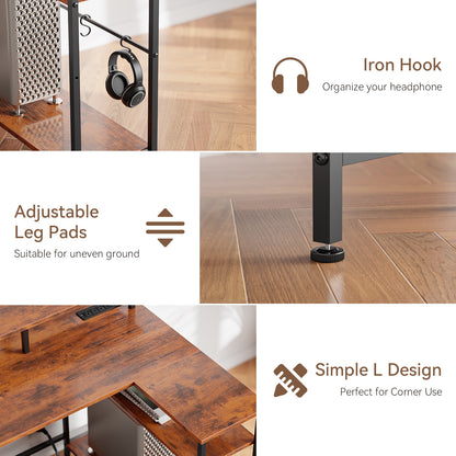 Satifur Computer Desk with Power Outlet & LED Light, Home Office Writting Desk for 2 Person 93" with Drawers & Monitor Stands, Rustic