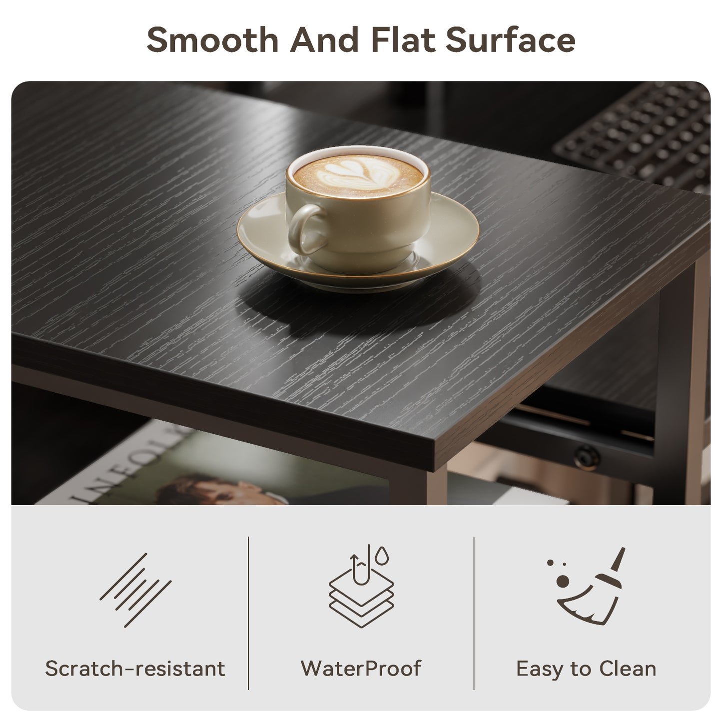 Satifur 55" Computer Desk with LED Lights & Power Outlets, L-Shaped Desk with 3 Fabric Drawers & Open Shelves, Reversible Home Office Desk,Black