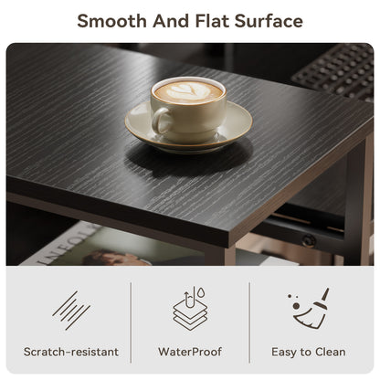 Satifur 55" Computer Desk with LED Lights & Power Outlets, L-Shaped Desk with 3 Fabric Drawers & Open Shelves, Reversible Home Office Desk,Black