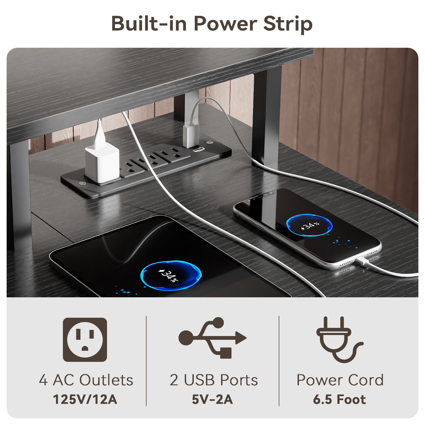 Satifur 55" Computer Desk with LED Lights & Power Outlets, L-Shaped Desk with 3 Fabric Drawers & Open Shelves, Reversible Home Office Desk,Black