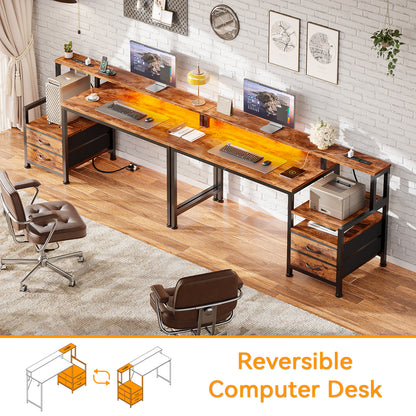 Satifur 47" Smart RGB Gaming Desk with App-Controlled Light Strip, Reversible Drawers & Built-in Charging Station,Rustic Brown