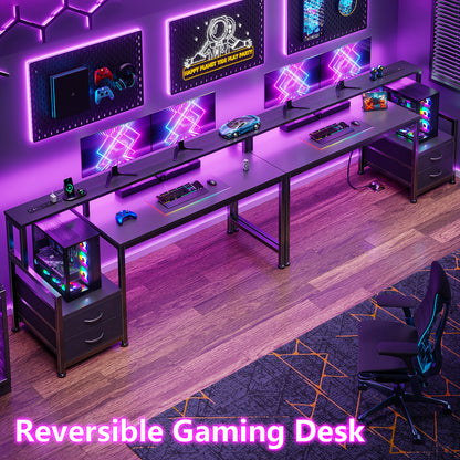 Satifur 55" Smart RGB Gaming Desk with App-Controlled Light Strip, Reversible Drawers & Built-in Charging Station,Black