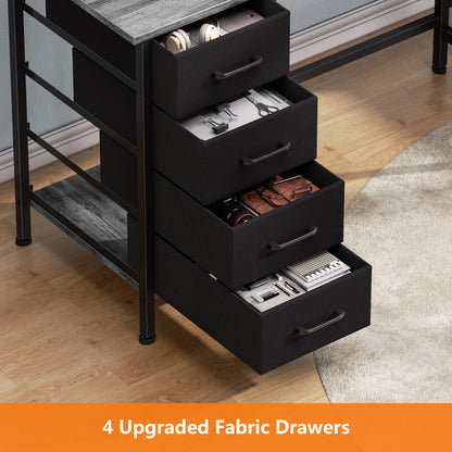 Satifur 66" L-Shaped Desk with Power Outlets, 4 Fabric Drawers & 2 Monitor Stands, Convertible Two Person Home Office Desk, Gray