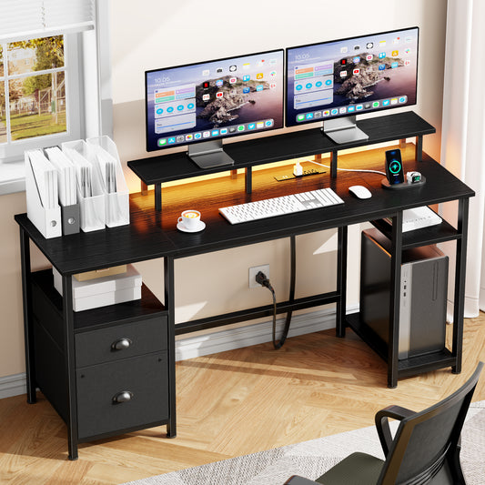 https://www.walmart.com/ip/Satifur-Computer-Desk-with-Drawers-and-Monitor-Stand-61-Office-Desk-for-Dual-Monitors-Adjustable-Shelves-White/10648715058