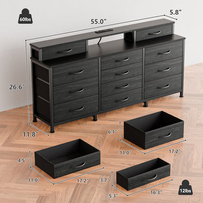 Tydimor Modern Dressers for Bedroom, Wide Chest with 12 Fabric Drawers for Living Room, Black Oak