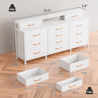 Tydimor Modern Dressers for Bedroom, Wide Chest with 12 Fabric Drawers for Living Room, White