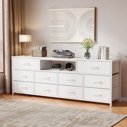 Tydimor TV Cabinet Stands for TVs up to 75", Entertainment Center with Outlet & LED, Media Console Table with 10 Drawers for Living Room, White