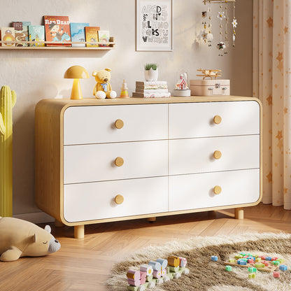 Satifur 6-Drawer Dresser, Wide Chest of Drawers Storage Organizer, Wooden Cabinet with Anti-Tip Safety for Living Room, Bedroom