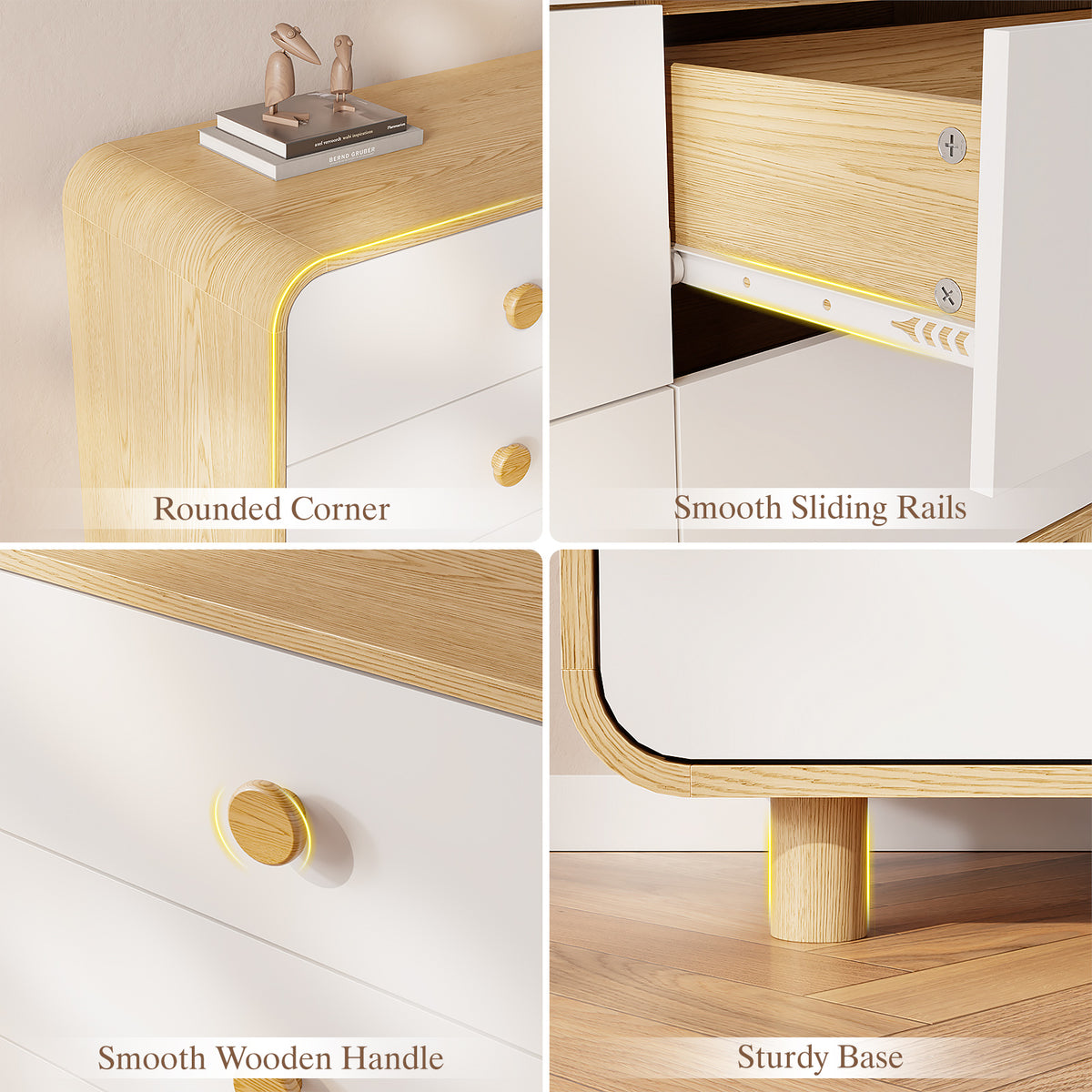 Satifur 6-Drawer Dresser, Wide Chest of Drawers Storage Organizer, Wooden Cabinet with Anti-Tip Safety for Living Room, Bedroom